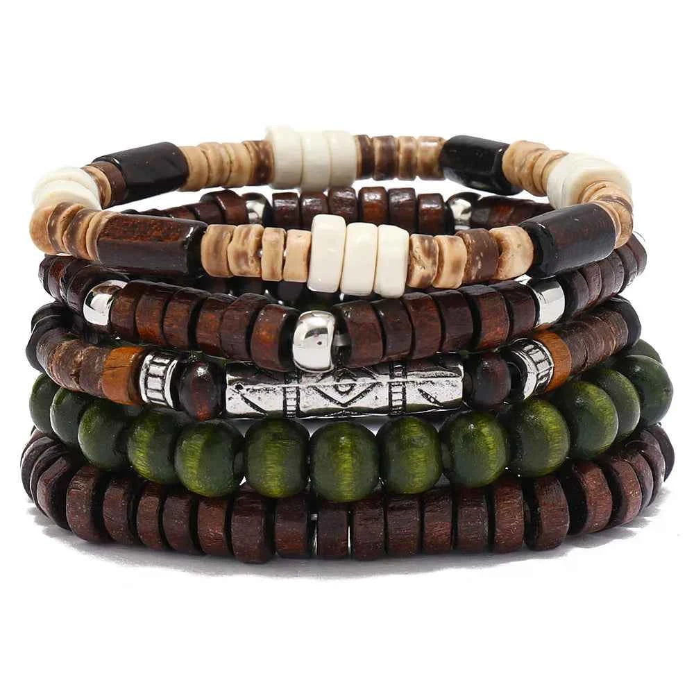 Ethnic 4-5pc/set wood bead tree Cactus Charms bracelets