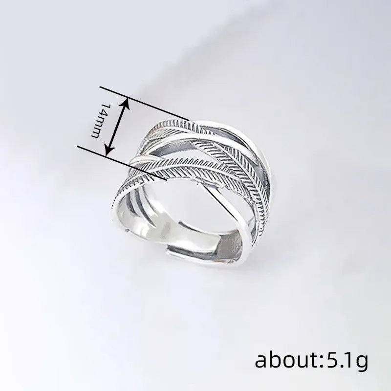 925 Sterling Silver Angel Wings Feather Ring for Women Punk Vintage Thai Silver Cross Rings Female Jewelry Gifts