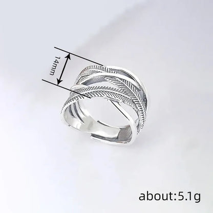 925 Sterling Silver Angel Wings Feather Ring for Women Punk Vintage Thai Silver Cross Rings Female Jewelry Gifts