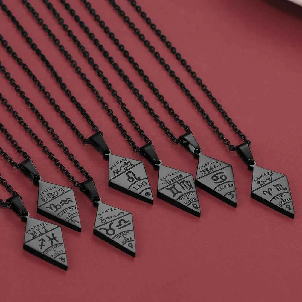 ChainsPro Stainless Steel 7pcs/ Set Seven Archangels Puzzle Necklaces Sigil Talisman Unisex Jewelry Set Gift for BFF Family