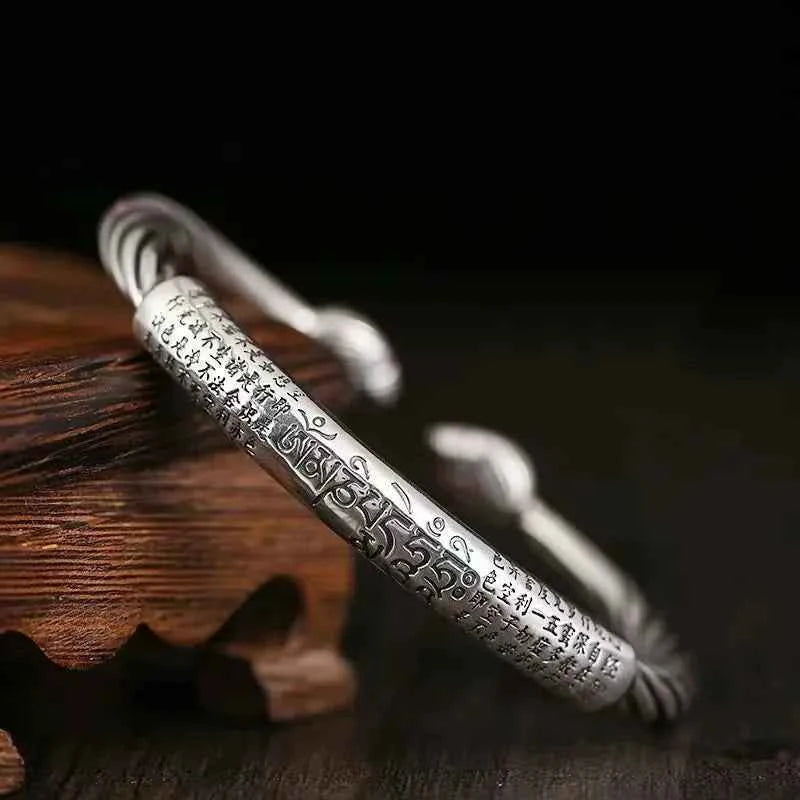 Buddhist Mantra Lotus Mantra Cuff Bracelet for Men Fashion Charm Religious Prayer Amulet Jewelry Gift