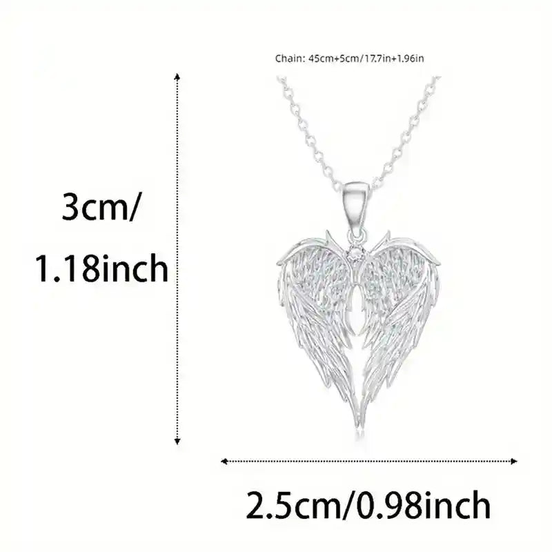 Crystal Angel Wings Heart Pendant Necklaces - Pedlar's Attic