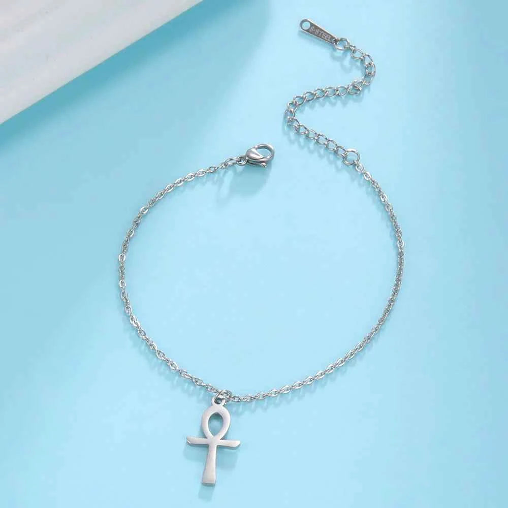 Dawapara Ankh Cross Bracelet Religious Ancient Egyptian Key To Life Prayer Amulet Supernatural Stainless Steel Jewelry
