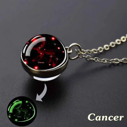 12 Constellation Necklace Starry Sky Luminous Zodiac Glass Ball Pendant Necklace Christmas Gift for Men Women - Pedlar's Attic