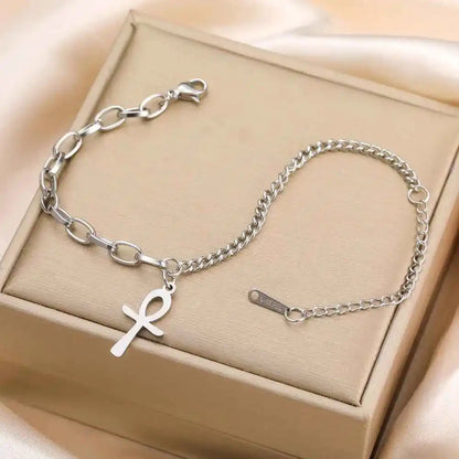 Dawapara Ankh Cross Bracelet Religious Ancient Egyptian Key To Life Prayer Amulet Supernatural Stainless Steel Jewelry - Pedlar's Attic
