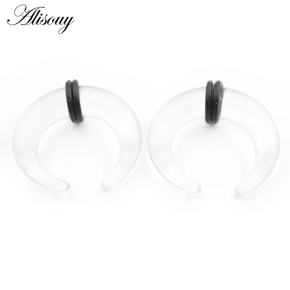 2pcs Acrylic C Sahpe Buffalo Horn Ear Pincher Septum Rings Piercing Black Ear Taper Stretcher Expander Body Jewelry 1.6mm-16mm - Pedlar's Attic