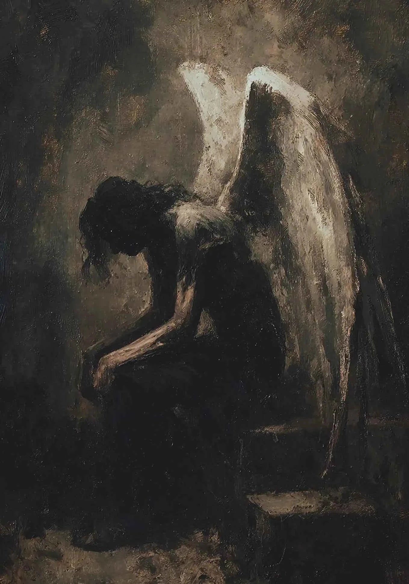 Dark Mysterious Retro Aesthetic Myth Hell Fallen Angel Portrait Poster Canvas Print Art