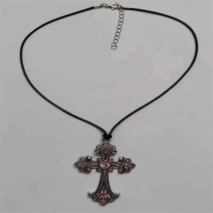 Sparkling Rhinestone Cross Choker Necklace - Bold Spiral Design for Goth & Punk Fashion Lovers - Pedlar's Attic