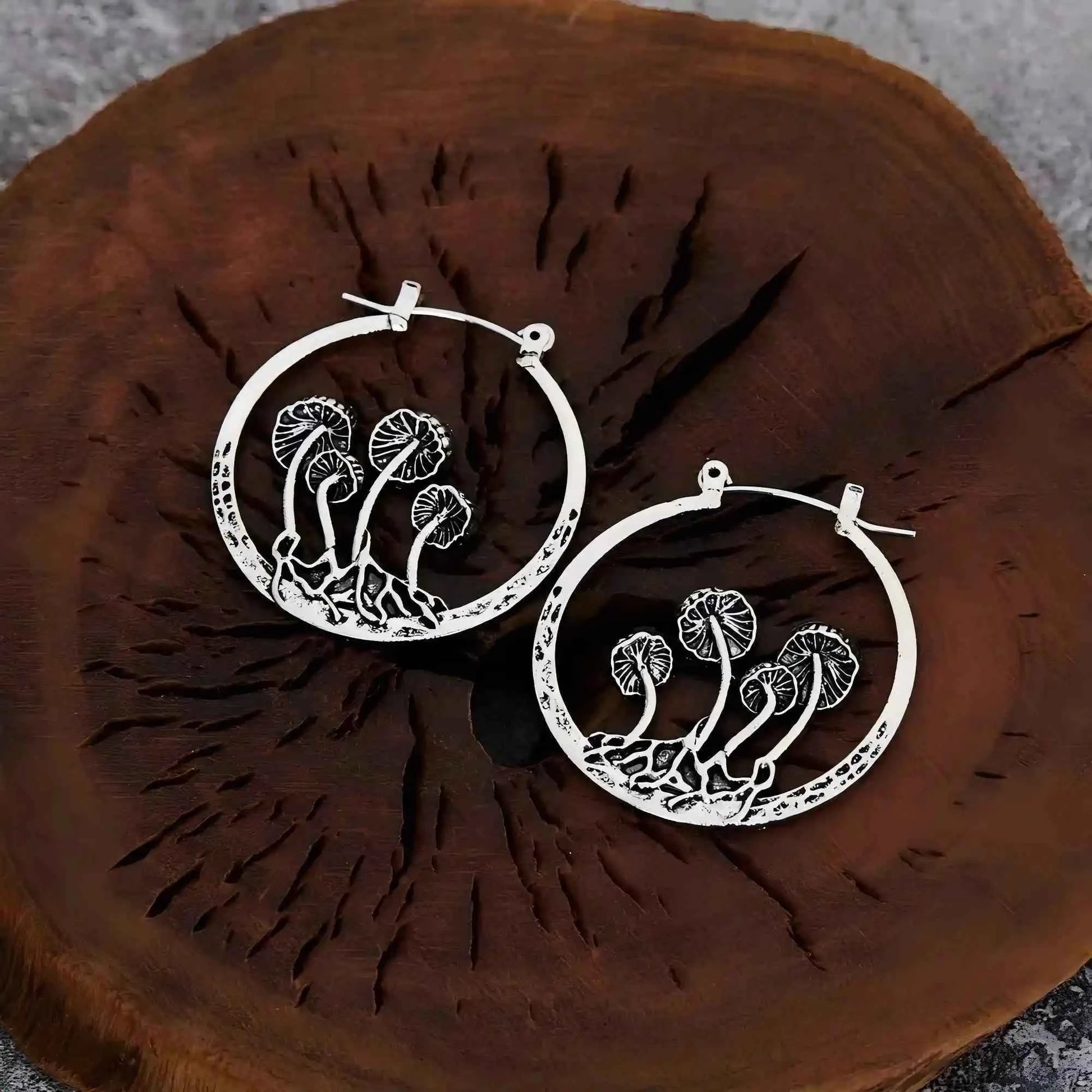 Vintage Gothic Mushroom Earrings Hoop Alloy Jewelry Creative Cool Aesthetic Gift for Women Best Friend Her Dark Academia Witchy