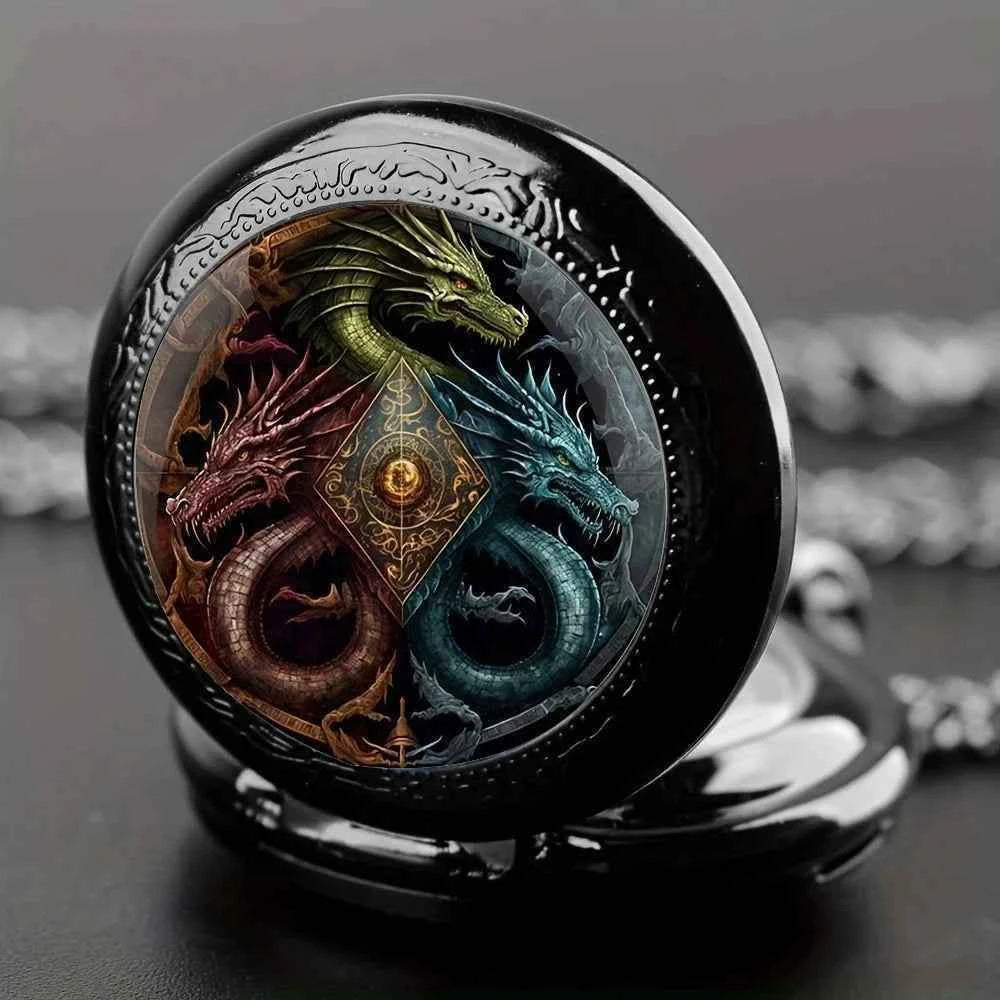 Retro Black Rose Quartz Pocket Watch