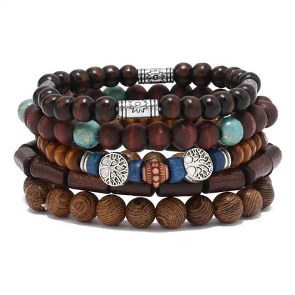 Ethnic 4-5pc/set wood bead tree Cactus Charms bracelets - Pedlar's Attic