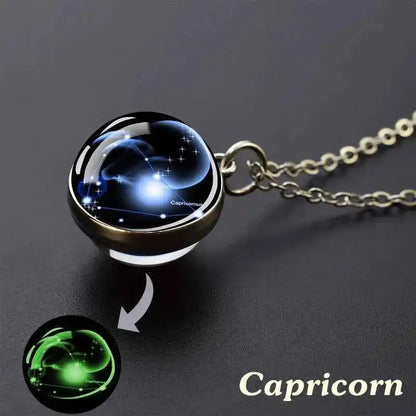 12 Constellation Necklace Starry Sky Luminous Zodiac Glass Ball Pendant Necklace Christmas Gift for Men Women - Pedlar's Attic