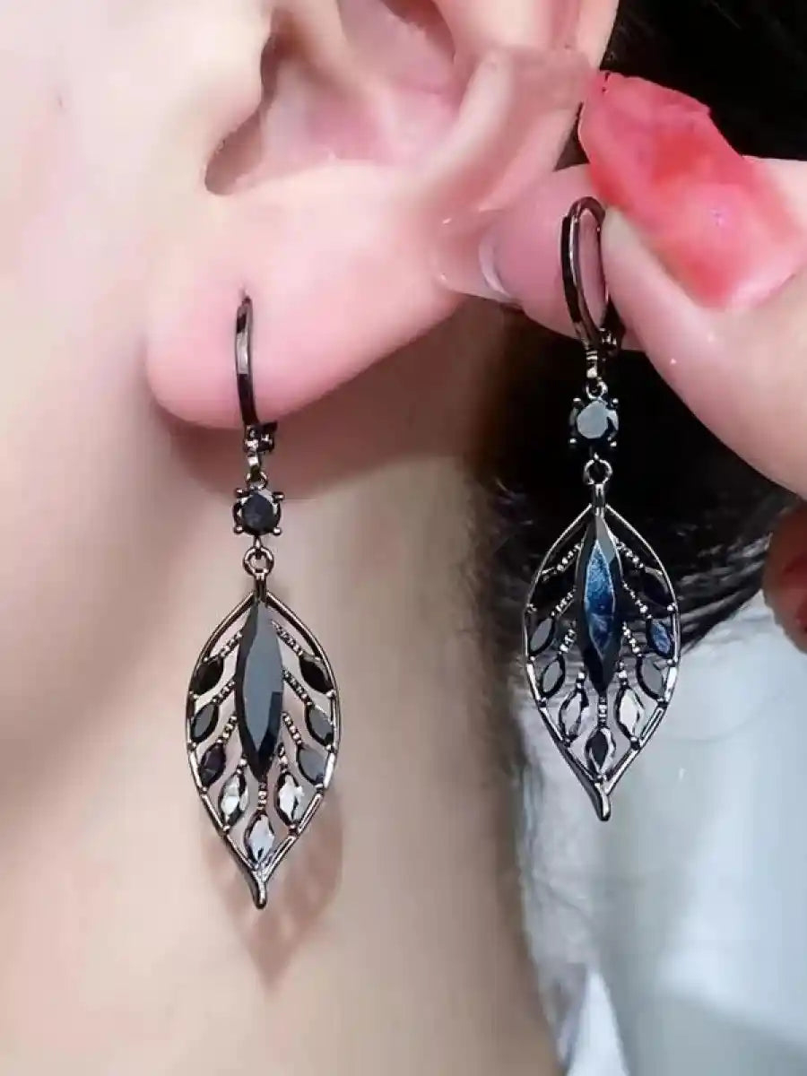 Leaf Design Artificial Zircon Decor Dangle Earrings - Pedlar's Attic