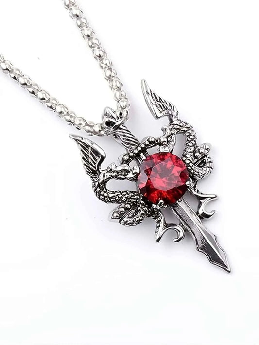 LLR 1 Gothic Style Women's Ancient Silver-color Evil Dragon Gem Pendant Necklace Personalized Fashion Street Sweater Chain Jewel