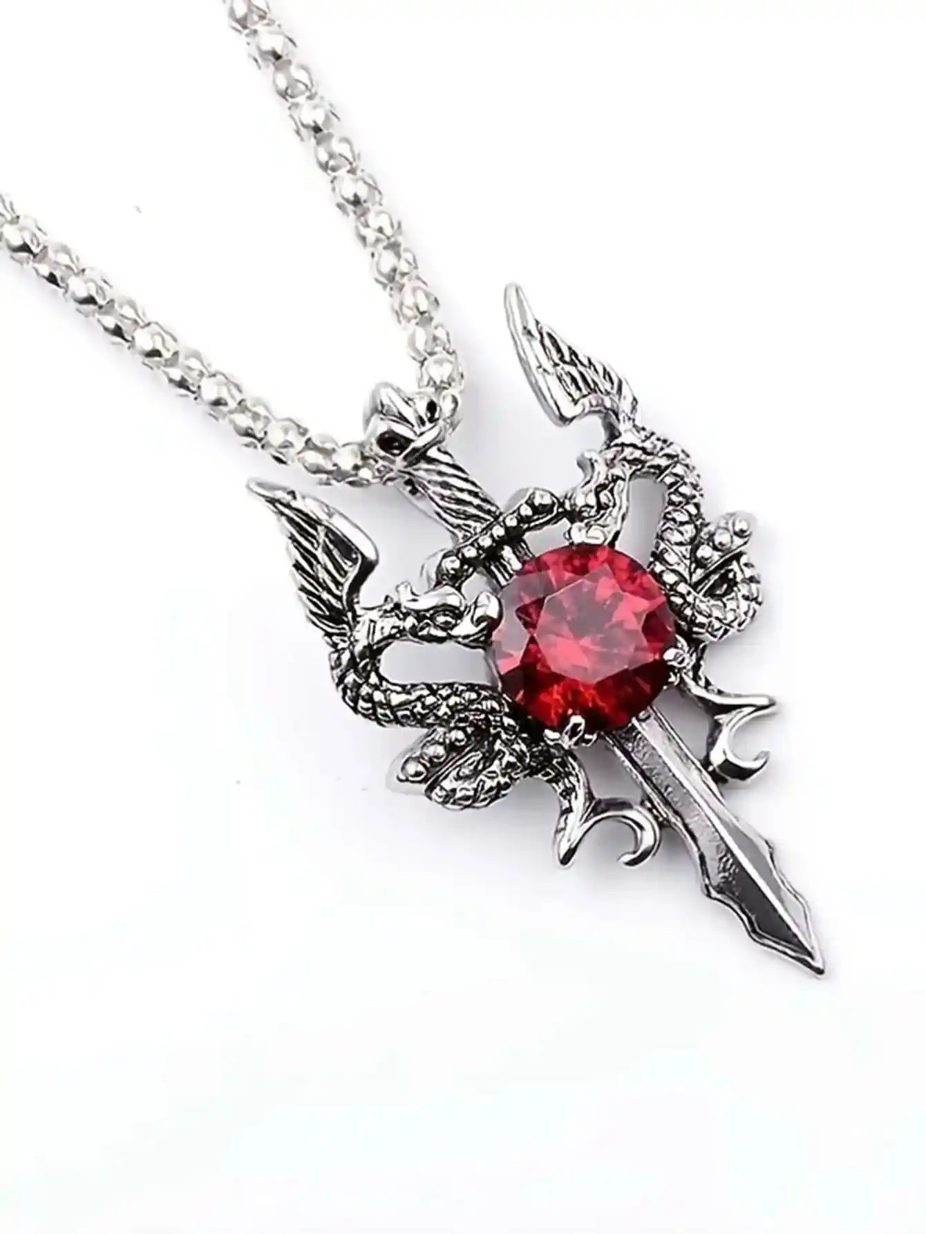 Gothic Style Ancient Silver-color Evil Dragon Gem Pendant Necklace - Pedlar's Attic