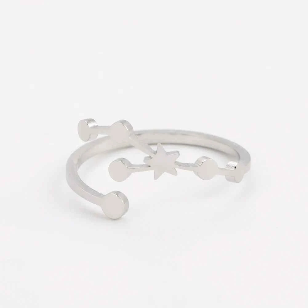 COOLTIME 12 Constellation Women's Ring Stainless Steel Zodiac Adjustable Rings Leo Virgo Libra Pisces Jewelry Birthday Gift