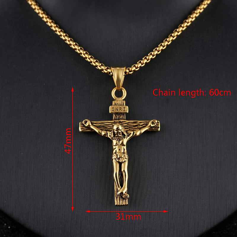 Religious Jesus Cross Stainless Steel Necklace For Men Fashion Gold Silver Color Cross Pendent With Chain Necklace Jewelry Gift