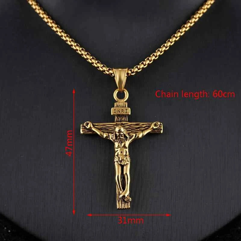 Religious Jesus Cross Stainless Steel Necklace For Men Fashion Gold Silver Color Cross Pendent With Chain Necklace Jewelry Gift