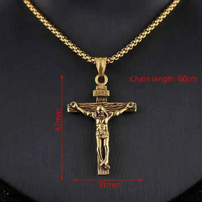 Religious Jesus Cross Stainless Steel Necklace For Men Fashion Gold Silver Color Cross Pendent With Chain Necklace Jewelry Gift - Pedlar's Attic