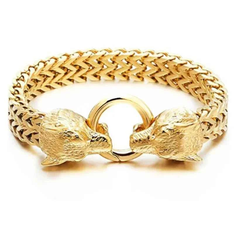 Stainless Steel Nordic Double Wolf Head Bracelet