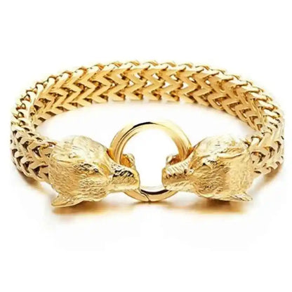 Stainless Steel Nordic Double Wolf Head Bracelet - Pedlar's Attic