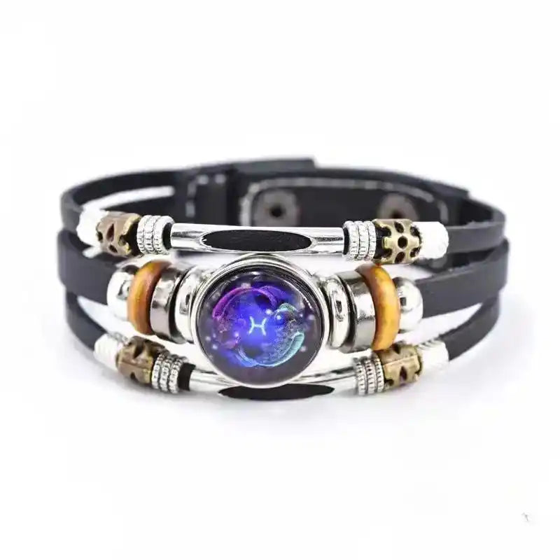 Zodiac Constellation Luminous Leather Bracelet — All 12 Signs
