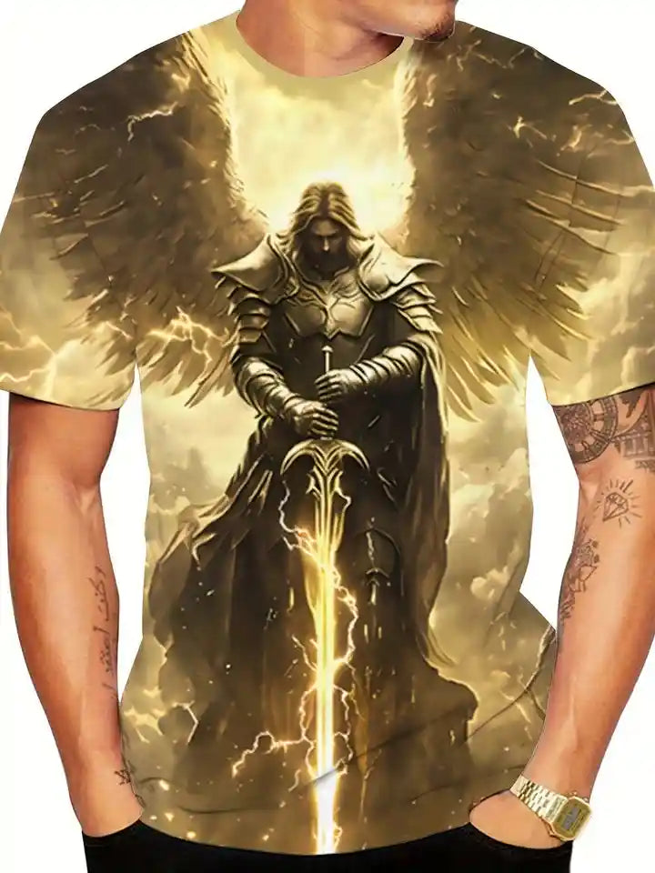 Angel Warrior Golden Sword Design 3D Printed Tshirt - Pedlar's Attic