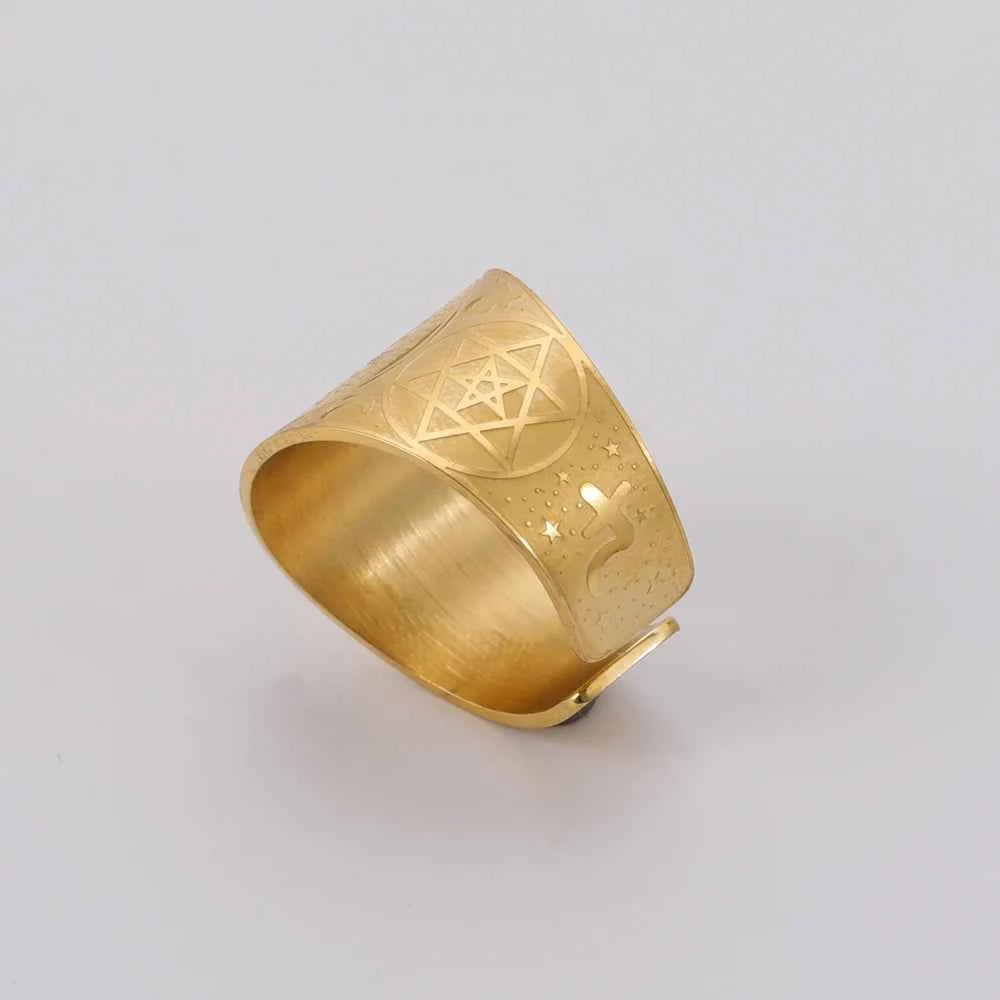 Dawapara Enochian Magic Angel Ring Solomon Kabbalah Protection Amulet Stainless Steel Hexagram Triangle Religious Jewelry