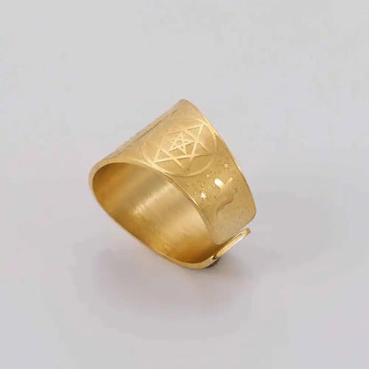 Dawapara Enochian Magic Angel Ring Solomon Kabbalah Protection Amulet Stainless Steel Hexagram Triangle Religious Jewelry - Pedlar's Attic