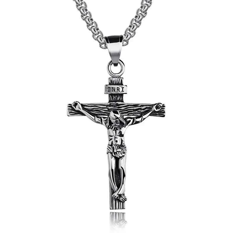 Religious Jesus Cross Stainless Steel Necklace For Men Fashion Gold Silver Color Cross Pendent With Chain Necklace Jewelry Gift