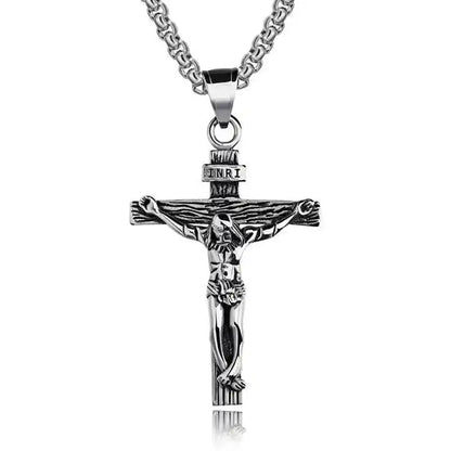 Religious Jesus Cross Stainless Steel Necklace For Men Fashion Gold Silver Color Cross Pendent With Chain Necklace Jewelry Gift - Pedlar's Attic