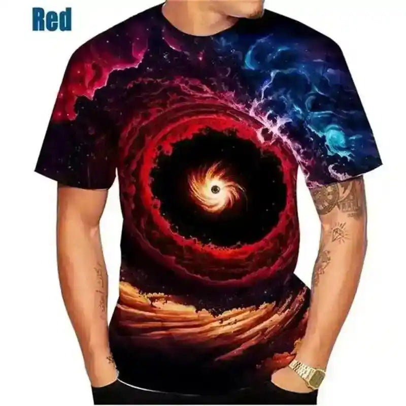 Cosmic Drift – 3D Galaxy & Space Planet Print Tee
