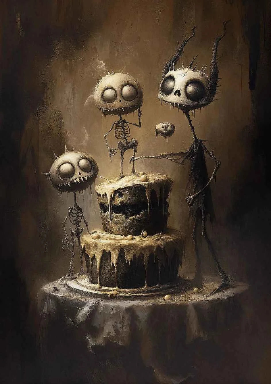 Victoria Style Skull Banquet Fallen Angels Dark Fantasy Art