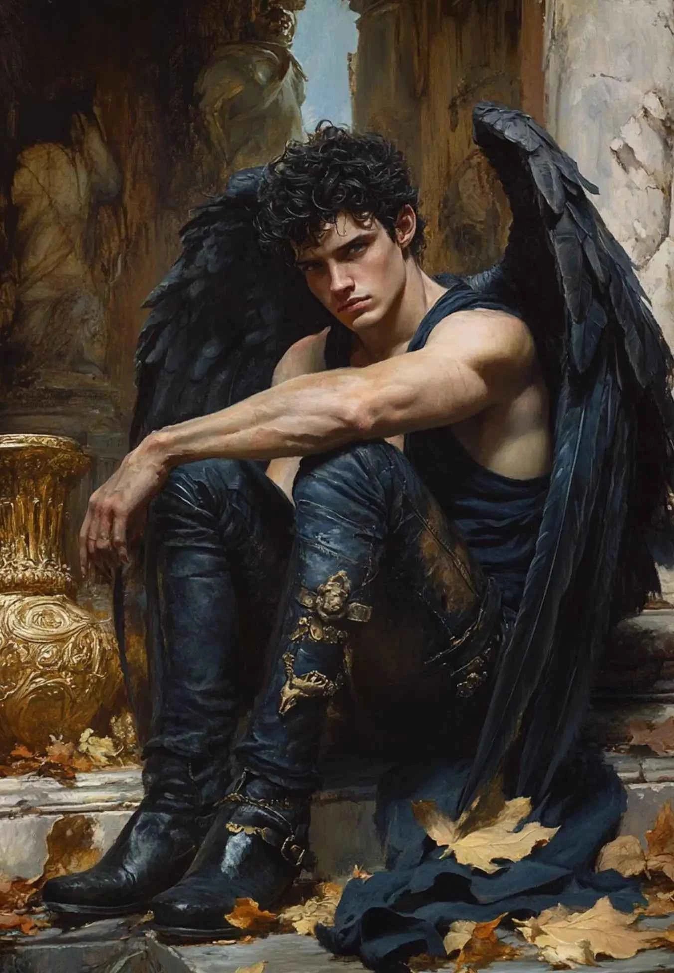 Dark Mysterious Retro Aesthetic Myth Hell Fallen Angel Portrait Poster Canvas Print Art