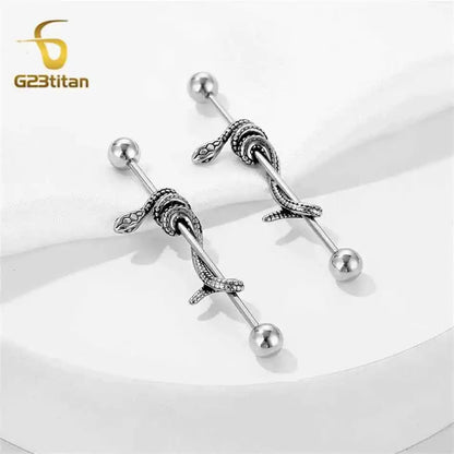 1pc Snake 14G Titanium Industrial Straight Barbells - Pedlar's Attic
