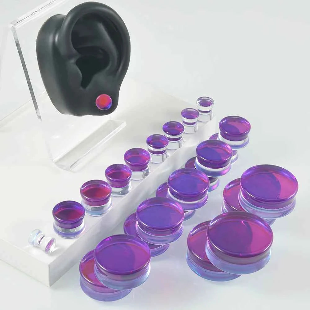 1PC Natural Glass Double Flared Ear Plugs Ear Tunnel Gauge