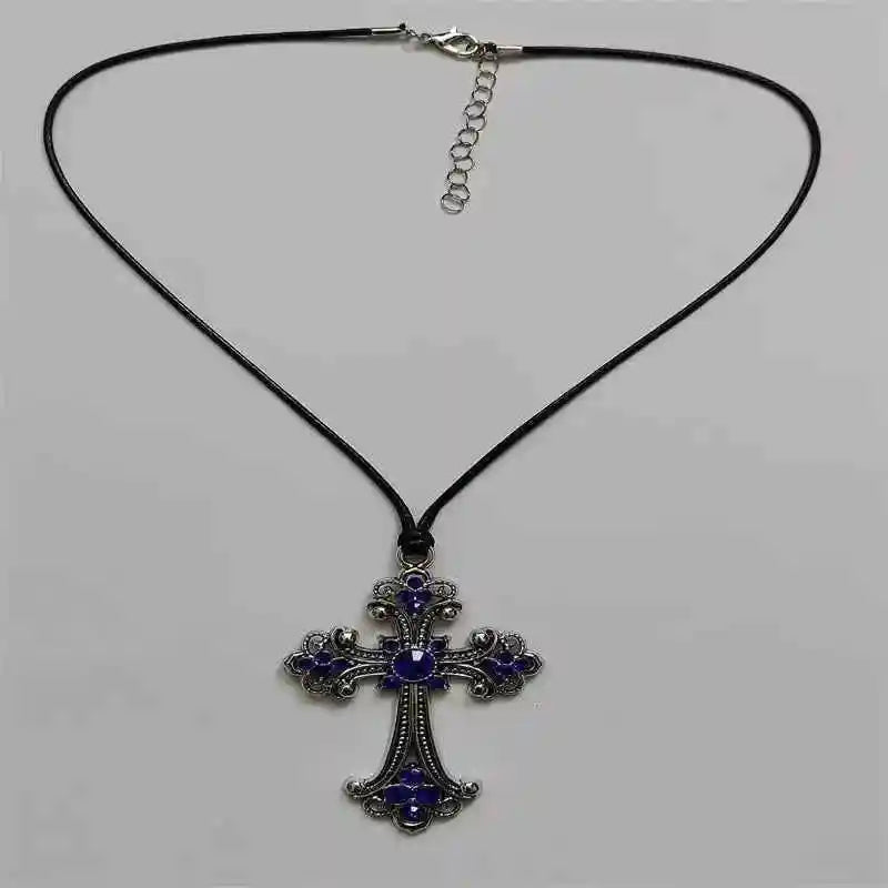 Rhinestone Cross Choker Spiral Hippie Necklace - Pedlar's Attic