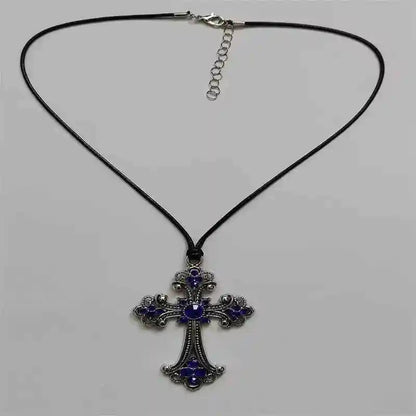 Rhinestone Cross Choker Spiral Hippie Necklace - Pedlar's Attic