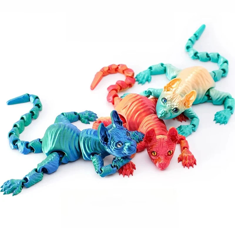 3D Printed Cat Animals Toy Realistic Hairless Figurine Articulated Cat Fidget Toy for Cat Lover Collector Home Decoration Toy