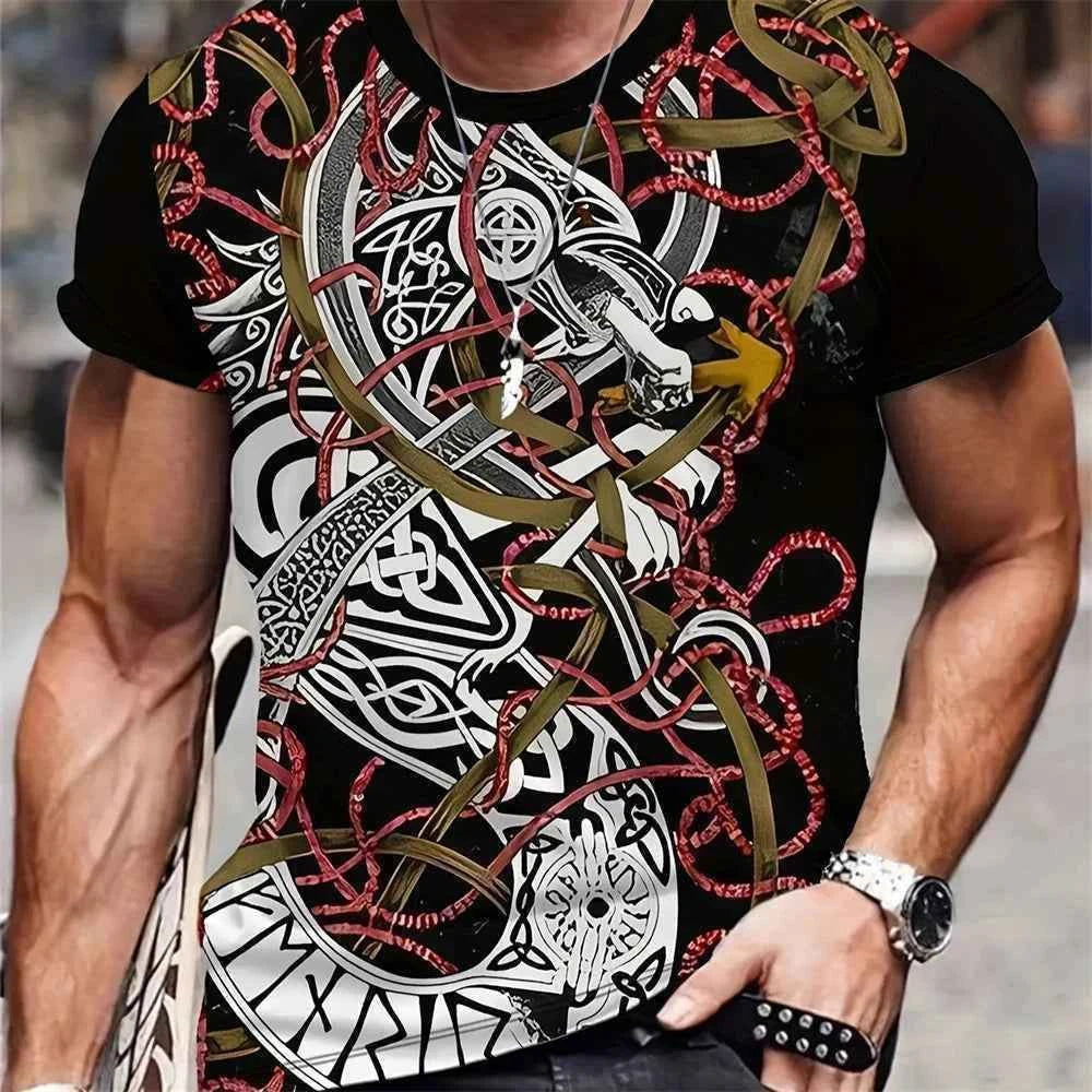 3D Style 4 Roaring Dragon Pattern Round Neck Short Sleeve T Shirt