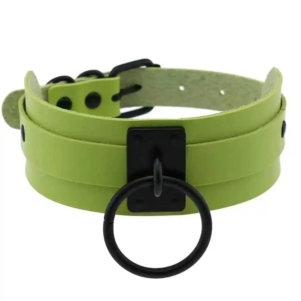 Punk Black O-Round Metal Leather Choker Collar - Pedlar's Attic