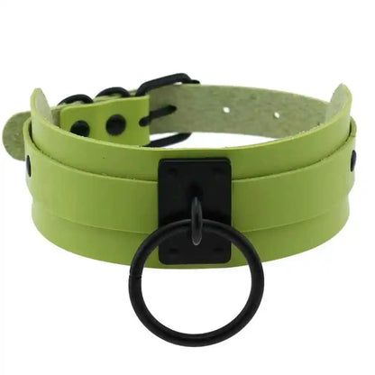 Punk Black O-Round Metal Leather Choker Collar - Pedlar's Attic