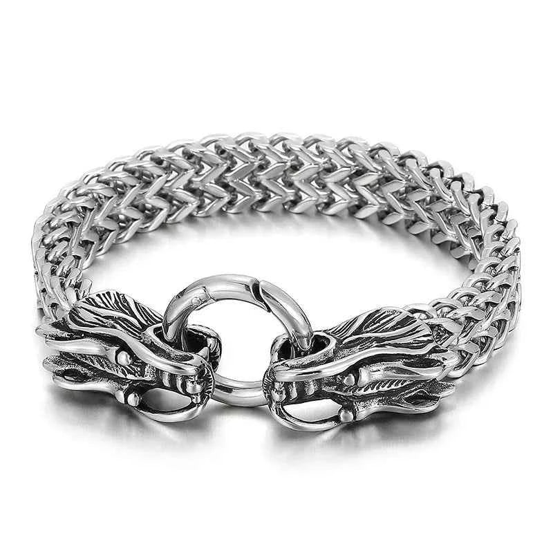 Stainless Steel Nordic Double Wolf Head Bracelet