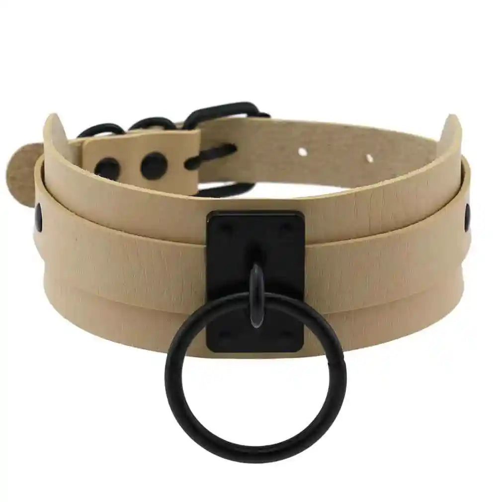 Punk Black O-Round Metal Leather Choker Collar - Pedlar's Attic