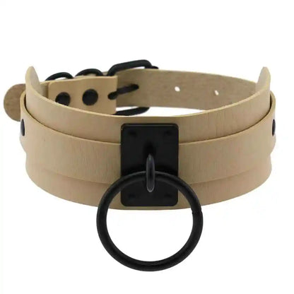 Punk Black O-Round Metal Leather Choker Collar - Pedlar's Attic
