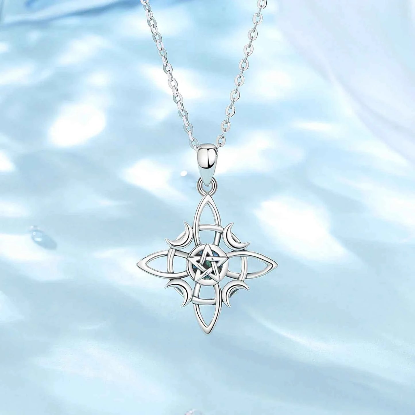 Celtic Knot Triple Moon Goddess Geometry Necklace