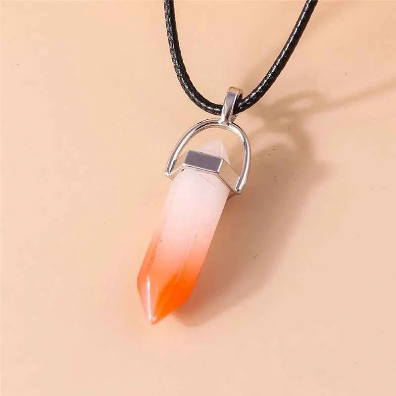 Natural Stone Quartz Lapis Opal Amethyst Pink Crystal Stone Hexagonal Column Pendant Necklaces