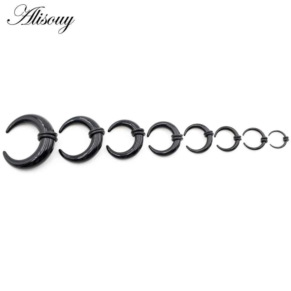 2pcs Acrylic C Sahpe Buffalo Horn Ear Pincher Septum Rings Piercing Black Ear Taper Stretcher Expander Body Jewelry 1.6mm-16mm