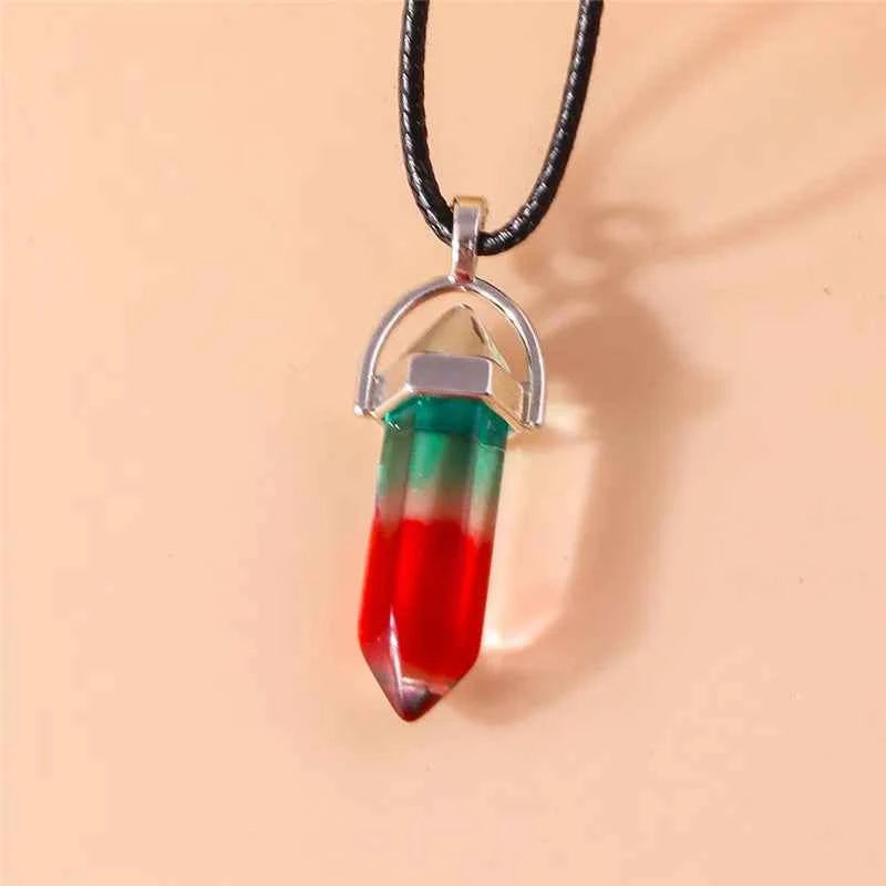 Natural Stone Quartz Lapis Opal Amethyst Pink Crystal Stone Hexagonal Column Pendant Necklaces