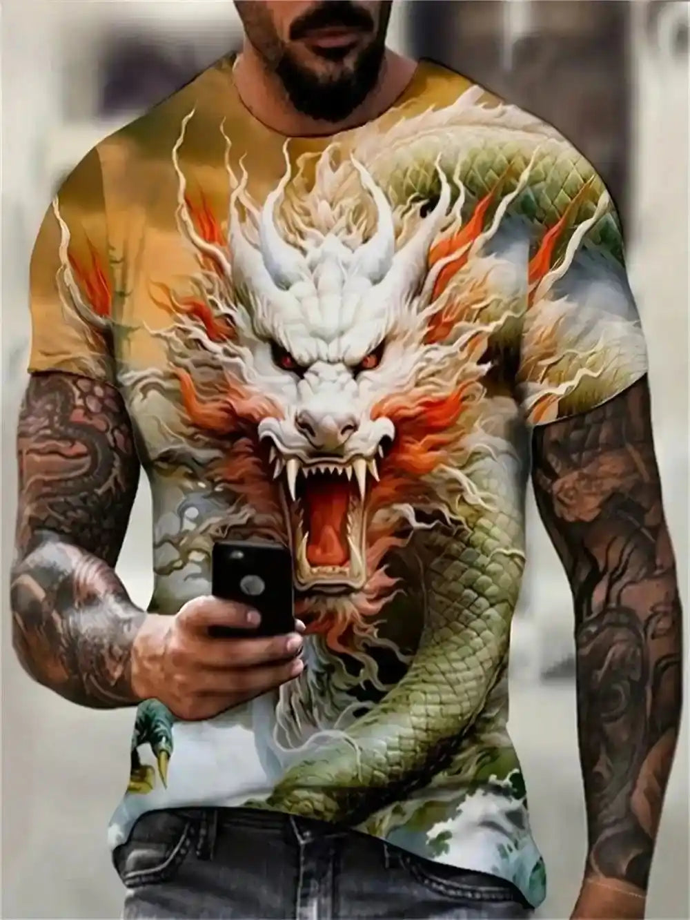 Dragon & Phoenix 3D Print Unisex Tee – Harajuku Oversized Graphic